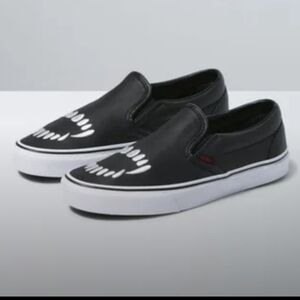 Vans fangs Black White leather Slip-On skateboard Sneakers 13 shoes